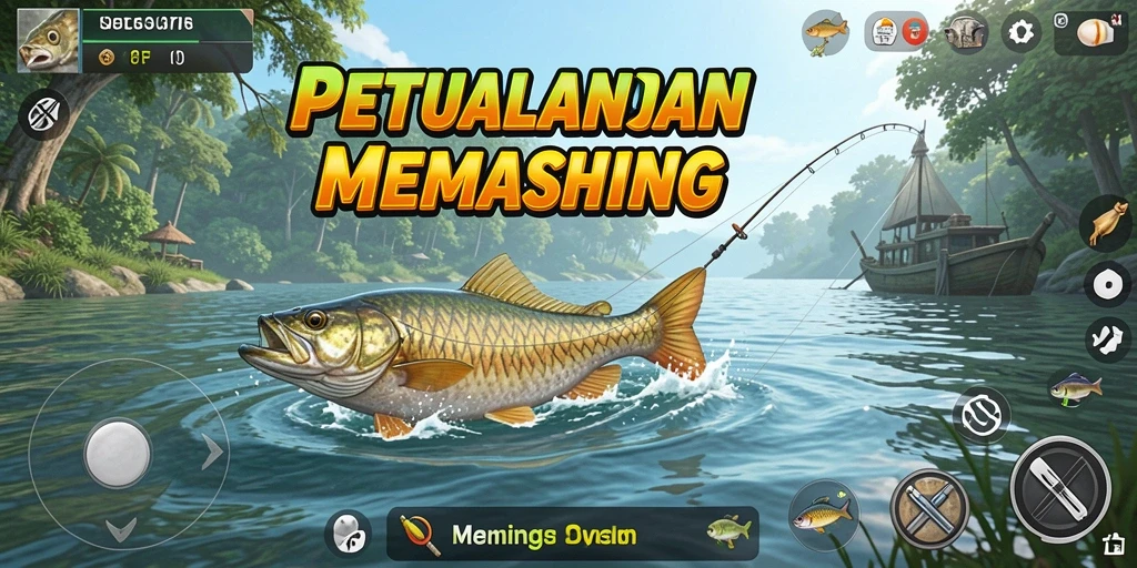 Tampilan gameplay <strong>47F</strong> dengan banyak ikan dan lokasi menakjubkan.