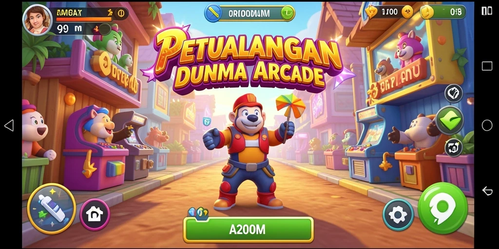 Screenshot utama A200M menampilkan aksi seru dalam permainan Arcade.