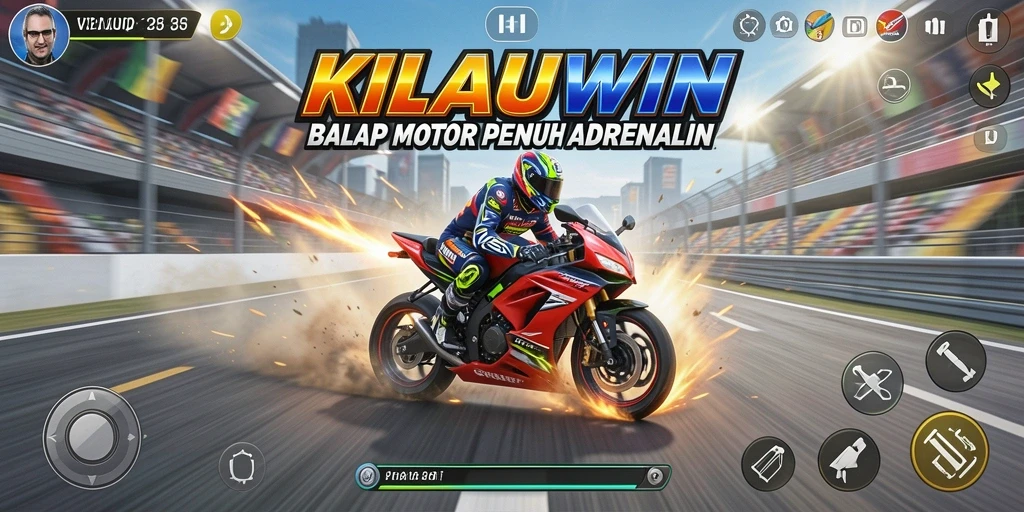 Screenshot gameplay KILAUWIN menampilkan balapan motor yang intens dan mendebarkan.