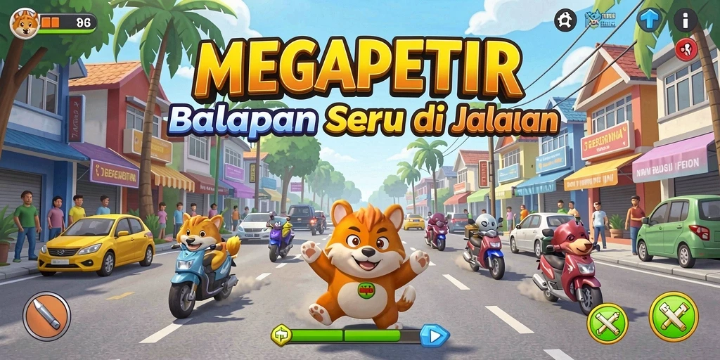 Gameplay balapan seru dengan trek yang menantang di MEGAPETIR.