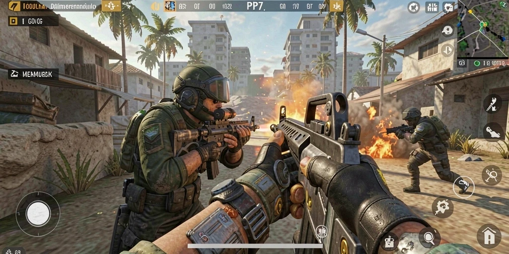 Tampilan gameplay menegangkan dalam PP7, dengan aksi pertempuran yang intens.